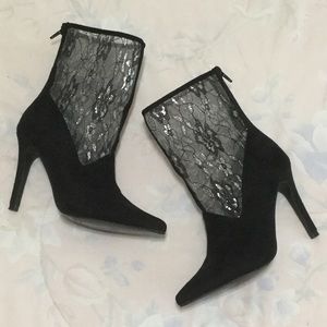 Diba Beth Black and Silver Lace and Faux Suede Sock Booties